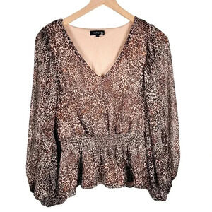1. State Size Medium Leopard Top Blouse Ruched Ruffle
